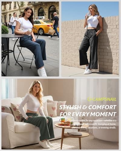 CAMPSNAIL Wide Leg Pants Women - 25"/29" Casual Summer Capri Sweatpants Lightweight Yoga Pants for Dress Travel Business Work - Thumbnail 4