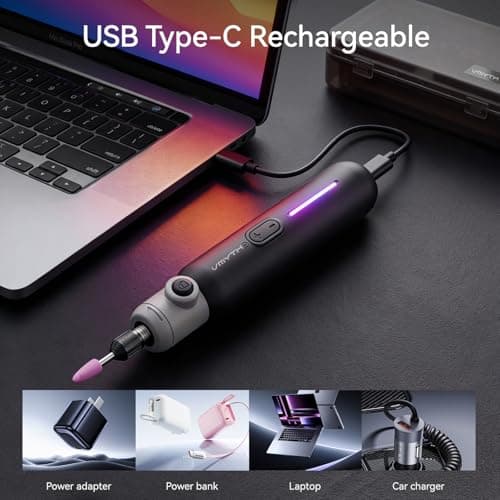 VMYTH Brushless Rotary Tool Kit, 67PCS Mini Cordless Rotary Tool with RGB Display, Brushless Motor, 22000 RPM, 8-Speed Electric Engraving Pen for 3D Printer Sanding, Jewelry, Wood DIY - Thumbnail 6