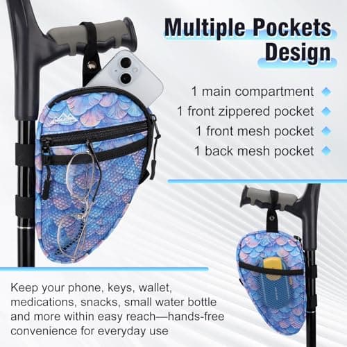 supregear Forearm Crutch Bag - Lightweight Water-Resistant Premium Storage Organizer with Cup Holder & Multiple Pockets, Hands-Free Mobility Accessory for Elbow Crutches, Gradient Blue - Thumbnail 4