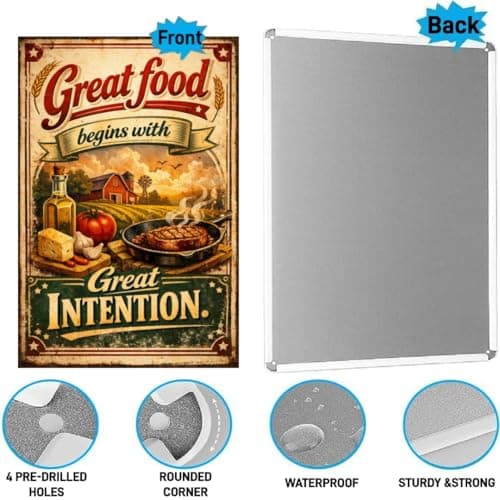 Great Food Begins With Great Intention Tin Sign Vintage Kitchen Wall Decor Rustic Farmhouse Cooking Quote Metal Poster Retro Culinary Art 8x12 Inch Food Lover Home Restaurant Cafe Wall Display - Thumbnail 6
