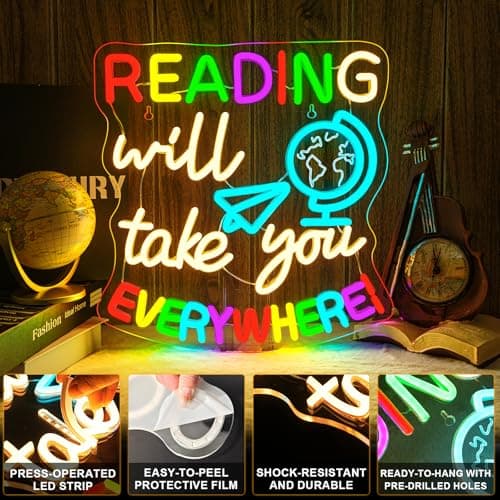 Study Neon Signs Reading Will Take You Everywhere Neon Sign Classroom Wall Decor Light Up Reading Corner Bedroom LED Learn Lights for Teens Room Books Lover Gifts for Teachers - Thumbnail 6