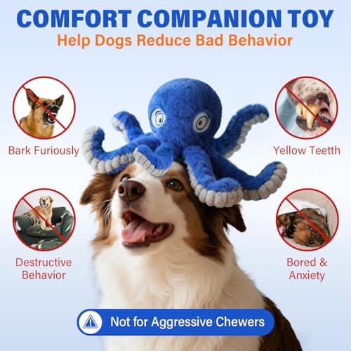 VOXGET Dog Octopus Squeaky Toys, Interactive Tug of War Doggie Toy with Crazy Crinkle for Pet Dogs Use Only, Stuffed Plush Octopus Toy for Puppies Keep Busy Reduce Boredom (Blue,4" x 4.8") - Thumbnail 2
