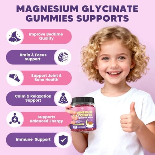 YANLUOBO Kids Magnesium Gummies, Magnesium Glycinate Gummies 400mg/200mg with L-Theanine, Chamomile, Vitamin B6, D3 for Kids, Relaxation & Zzz Support, Nerve Bone - Sugar Free Mixed Berry Flavor 60ct - Thumbnail 4