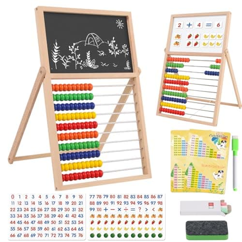 Wooden Abacus for Kids Math Games for Kids 3-5 4 5-7 6-8 Counters Toys with Double-Sided Whiteboard Blackboard and Magnetic Number Cards 1-100 Educational Counting Math Manipulatives 1st 2nd grade - Image 1