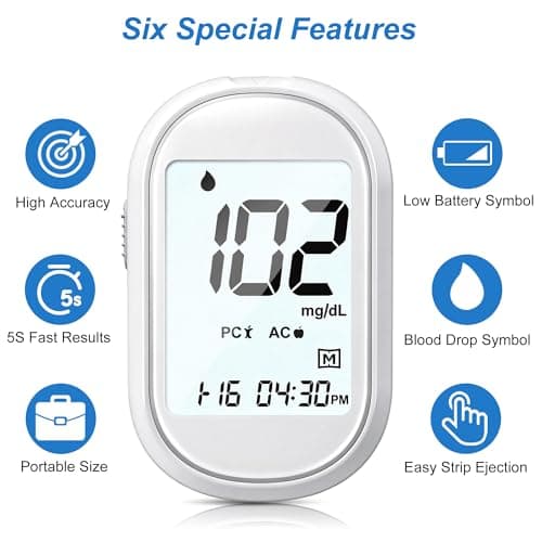 Glucose Monitor Kit – All-in-One Blood Sugar Monitor with 100 Test Strips & Lancets, High Accuracy Glucose Monitor, Large Bright Screen, PC/AC/CTL Mode, No Coding, Diabetes Testing Kit for Home - Thumbnail 2