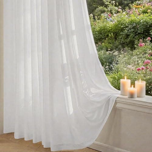 Draphelle Patio Screen Non-See-Through Outdoor Curtains Waterproof Sheer Lightweight Drapes for Porch Gazebo Garden Party Wedding Backdrop, White, W 52 x L 84 inch per Panel, 2 Panels - Thumbnail 5