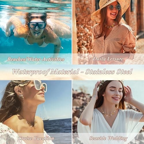Seashell Charm Necklace for Women, Gold Summer Necklace Cute Vintage Beach Necklace 17" Paperclip Chain With Starfish Pendant Charms Necklaces as Waterproof Summer Jewelry Beach Stuff for Vacation - Thumbnail 5