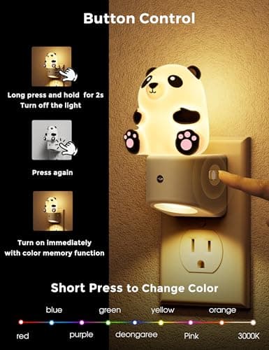 L LOHAS LED Night Light for Kids, 3D Panda Night Light Plug in, Dusk to Dawn Nursery Night Lights, RGB+Soft White 3000K, 3 Lighting Modes, Room Decor, Children - Thumbnail 3