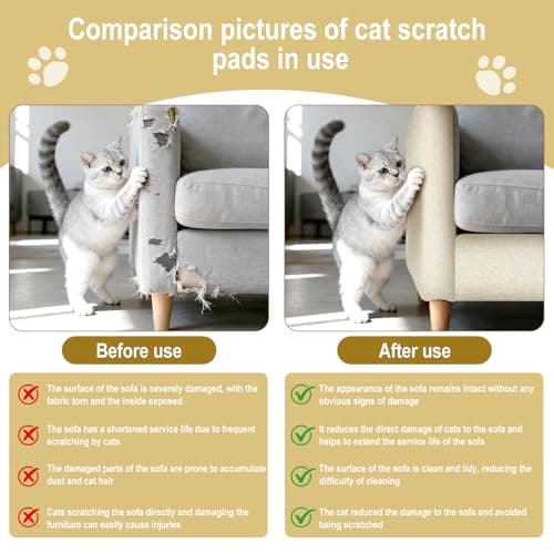 Cat Scratch Mat for Couch, Wall & Cat Tree - 78.7" Trimmable Self-Adhesive Cat Scratcher, Cat Scratch Furniture Protector, Felt Alternative to Sisal, DIY Cat Tower Replacement, 2 Pack (Beige) - Thumbnail 3