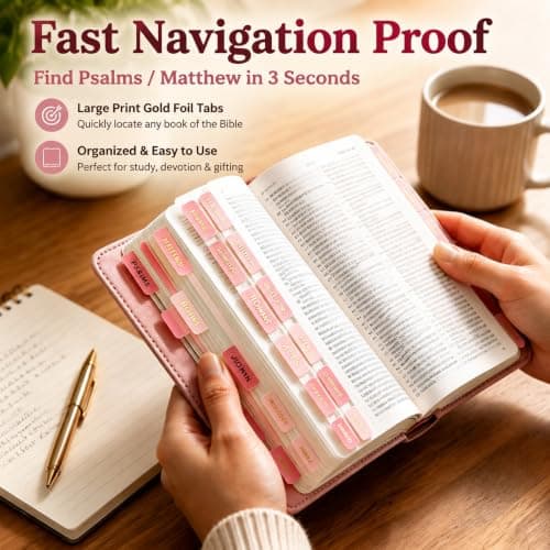 JIAANNING Pink Bible Tabs for Women, 90 Pcs Laminated Gold Foil Large Print Index Tabs, Easy Navigation Tabs for Bible Study & Journaling, Feminine Style - Thumbnail 6