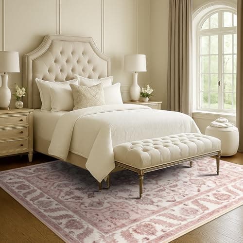 Area Rug 9x12 for Living Room Soft Machine Washable Low Pile Area Rugs Vintage Boho Bedroom,Dinner Room Non-Slip Carpet Rug- Light Pink - Thumbnail 5