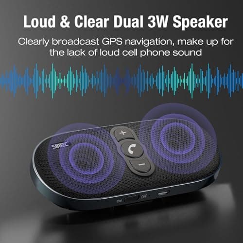Car Bluetooth Speaker Hands-Free Speakerphone: 6W Bluetooth Car Speaker for Cell Phone - Wireless Hands Free Car Kit Support Siri Google Voice Assistant Motion Auto On Off with Visor Clip BC990G - Thumbnail 2