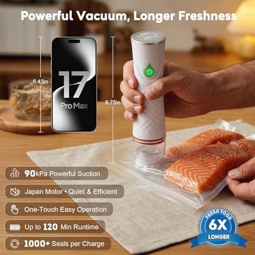 CNAOA Compact Vacuum Sealer with 30 3rd-Generation Upgraded Reusable High Seal Bags, Powerful Handheld Vacuum Sealer Machine, Keeps Food Fresh Up to 6X Longer, Portable Meal Saver, Seal Meal Saver - Thumbnail 4