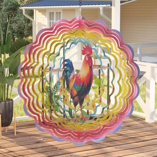 Eandisom Wind Spinners Outdoor Chicken - Birthday Gifts for Women Mom Grandma, Rooster Deocr Hanging Wind Spinner 12 inch 3D Wind Sculptures for Garden Decor for Outside, Patio, Yard, Outdoor - Thumbnail 2