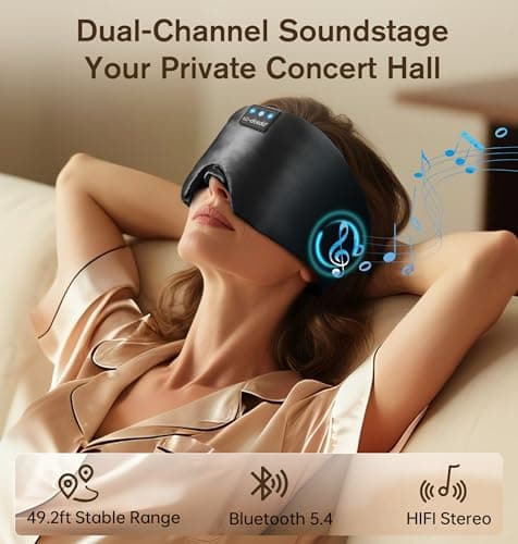 LC-dolida Luxurious Silk Soft Sleep Mask, Sleep Headphones with Bluetooth 5.4 for Side Sleeper, Total Blackout Eye Sleeping Mask for Women and Men, Ideal Gift for Restful Sleep, Travel(Black) - Thumbnail 3