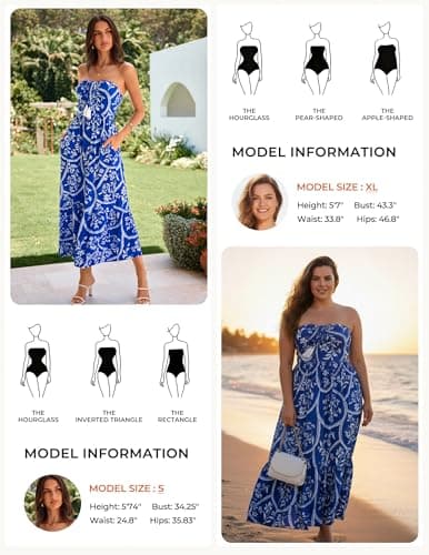 GRACE KARIN Summer Maxi Dresses for Women 2026 Floral Strapless Tube Top Boho Dress Flowy Beach Vacation Clothes with Pockets Blue 2XL - Thumbnail 4