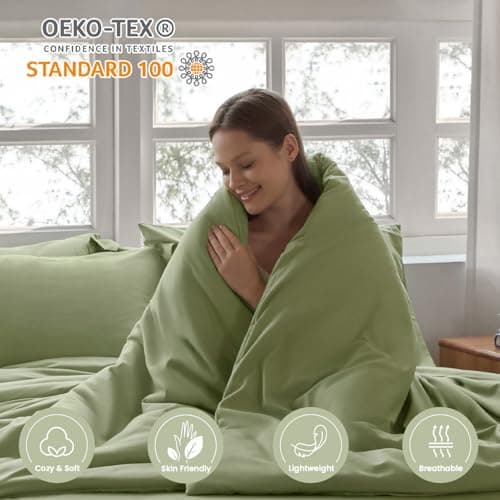 Homelike Moment California King Comforter Set 7 Piece, Sage Green Bed in a Bag Cal King Size Set Lightweight and Machine Washable - Thumbnail 3