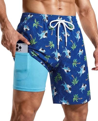 CoozySphere 7 Inch Mens Board Shorts 2 in 1 Compression Liner Quick Dry Swim Trunks Zipper Pockets for Swimming Surfing Daily Wear XXL - Image 1