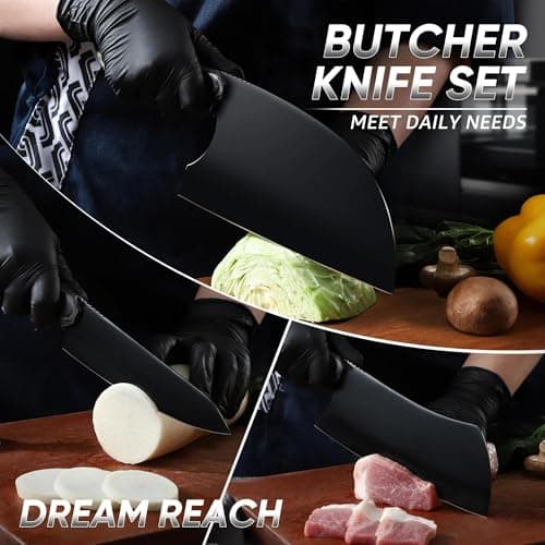 Dream Reach Butcher Knife Set - 3PCS Black Cleaver Knives Kit for Meat Cutting BBQ Outdoor Hand Forged Serbian Chef Cleaver for Mother Father Gift Idea - Thumbnail 3