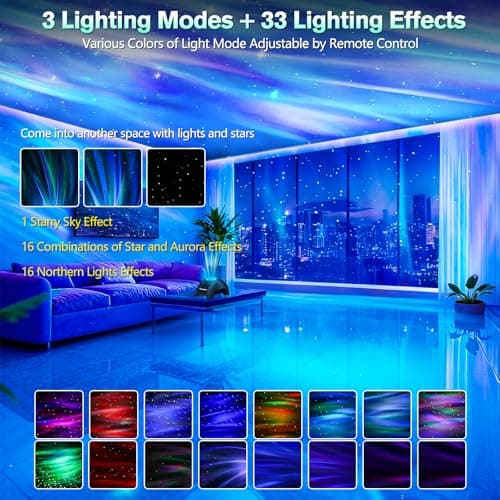 Northern Galaxy Light Aurora Projector, Star Projector with 33 Light Effects, Starry Nebula LED Lamp for Bedroom with Remote Control, White Noise, Kids/Adults Room Decor, Bluetooth Speaker for Parties - Thumbnail 3