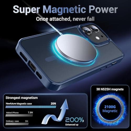 Newfuture Designed for iPhone 11 Case with Strong Magnetic [13 FT Military Drop Protection] [Compatible with Magsafe] Slim Translucent Matte Shockproof with Anti-Fingerprint Phone Case, Navy Blue - Thumbnail 3