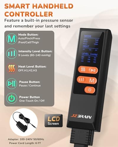 JZBRAIN Leg Massager with Heat and Compression for Circulation, Foot and Calf Thigh Massager for Pain Relief, Compression Boots with Heated Knee, 9 Intensity, 6 Modes, 3 Heat - Thumbnail 6