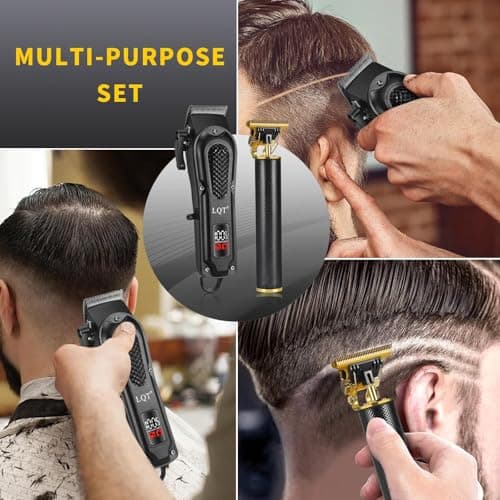 LQT® Men's Professional Hair Clippers Kit，Cordless & Corded Barber Clippers Set，Grooming Rechargeable Beard Trimmer with Adjustable Blade Black - Thumbnail 5