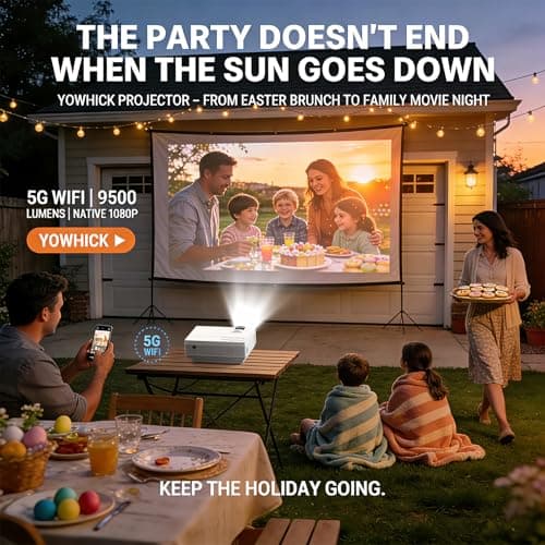 Projector with WiFi and Bluetooth, Portable Mini Projector by YOWHICK with 5G WiFi, Native 1080P 9500L and 4K Support for HDMI, VGA, USB, Laptop, Indoor & Outdoor Use, Easter gifts - Thumbnail 2