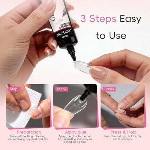 NKOGOK 20g Strong Semi Solid Nail Glue with 20g Nail Glue Remover, Press On Glue and Remover, 4 in 1 No Need UV Lamp, Quick Air Dry, Long Lasting, Strong-hold and Waterproof Bond for Manicure Home DIY - Thumbnail 6