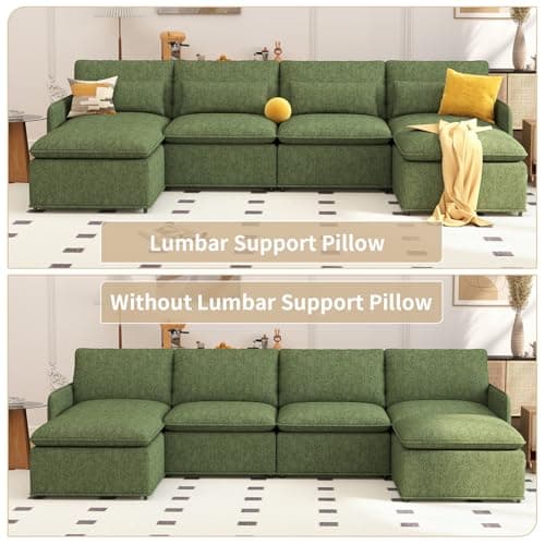Maakkuu 129" U Shaped Couch, Modular Sectional Sofa with Moveable Ottoman, Large Deep Seat Chenille Sofa for Living Room, Oversized Modern Comfy Couch for Apartment, Office - Thumbnail 6