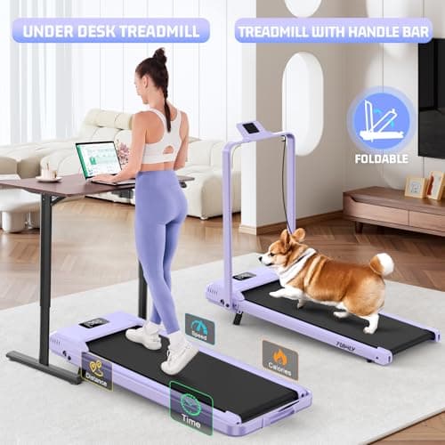 FUNMILY Upgrade Walking Pad Treadmill with 12% Incline & Handle Bar, 3.5HP Foldable Treadmills for Home Small, Under Desk Compact Walking Pad 400+lb Capacity, Shock Absorption(Cute Pink) - Thumbnail 3