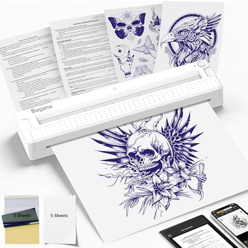Bagana Tattoo Stencil Printer, 2-in-1 Wireless Bluetooth Thermal Printer for Tattoo Stencils & Documents, Portable Temporary Tattoo Transfer Machine Kit for Tattoo Artist & Beginner, White - Image 1