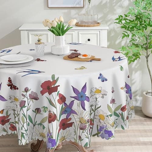 cusugbaso Spring Round Tablecloth 70 inches - Floral Spring Decorations for Home - Farmhouse Table Cloth Spring Decor for Home, Party - Image 1