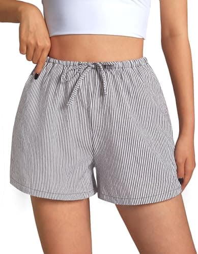 GKBK Boxer Shorts for Women Gingham Pajama 2026 Summer Spring Casual Lounge Sleep Striped Pinstriped Shorts Y2K Beach Bottoms Black White Stripe XL - Thumbnail 2