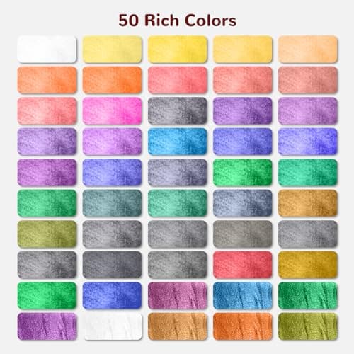 Watercolor Paint Set with 50 Rich Colors,Professional Travel Art Kit with 6 Brushes, 8 Papers, Palette & Accessories,Includes Metallic & Fluorescent Paints,Art Supplies for Artists, Adults & Hobbyists - Thumbnail 3
