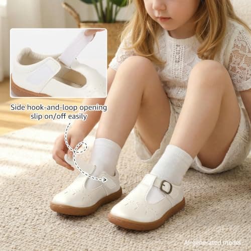WIDE TOE BOX Toddler Little Girls Mary Jane Ballerina Flats Shoes Slip-on School Party Dress Shoes Uniform Shoes for School White Infant 4 - Thumbnail 6