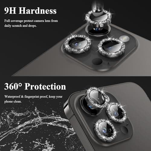 YWXTW Designed for iPhone 14 Pro/iPhone 14 Pro Max Camera Lens Protector Bling, [New Glitter Design] Individual Metal Tempered Glass Camera Cover Accessories Case Friendly, 1 Set (Black Glitter) - Thumbnail 3
