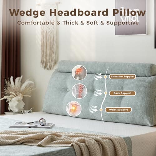 ZERALIVEN Headboard Pillow for Full – Chenille Large Triangular Wedge Pillow for Headboard Gap, Daybed and Couch Backrest, Reading and Sitting Up in Bed with Removable Washable Cover, Green - Thumbnail 2