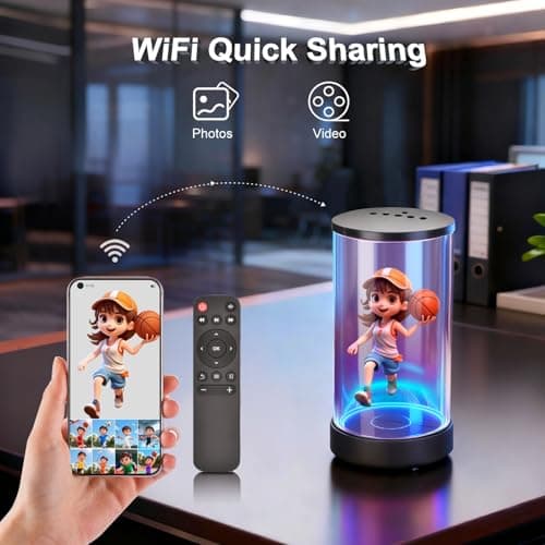 WeADS Hologram Fan，3D Hologram Projector with WiFi Connetion, Charge Type C and Compatible With Mp4, Jpg for Halloween,Christmas,Thanksgiving,Easter,Birthday Gifts (Silver) - Thumbnail 3