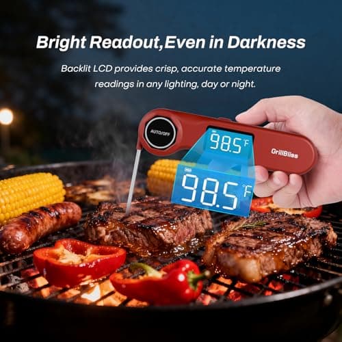 Instant Read Meat Thermometer, GrillBliss USB-C Rechargeable Digital Food Thermometer with 0.5s Fast Read & ±0.5℉ Accuracy, VA LCD Display, Cooking Thermometer for BBQ, Grill, Candy, Brewing - Thumbnail 6