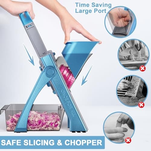 QYKIC Upgrade Safe Mandoline Slicer for Kitchen, Vegetable Chopper and Slicer, Potato Slicer Thickness Adjuster, French Fry Cutter, Veggie Onion Dicer Faster Kitchen Mandolin for Meal Prep - Thumbnail 2