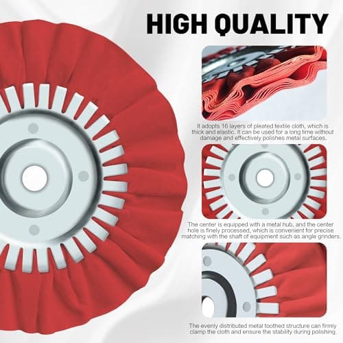8" Airway Buffing Wheel, 9Pcs Aluminum Polishing Wheel Kit for Angle Grinder, Polishing Compound and Metal Polishing Pads for Stainless Steel Chrome Car Polish Mirror Finish (5/8" Arbor Hole) - Thumbnail 3