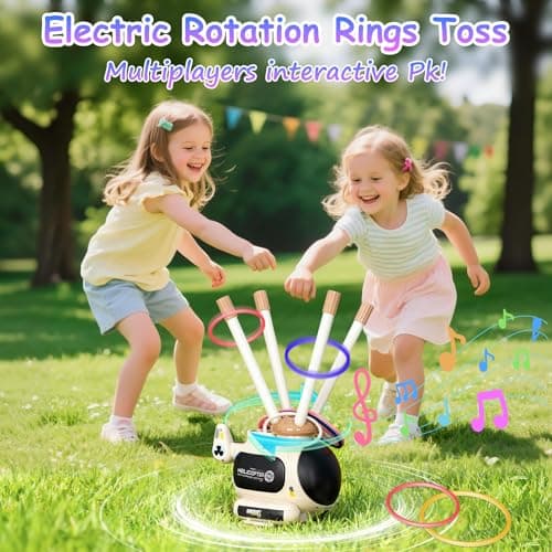 WhimsQuest 4-in-1 Kids Outdoor Game Toy, Auto Disc Launcher, Jump Dodge & Ring Toss, Interactive Sports Play for Boys & Girls (White) - Thumbnail 4