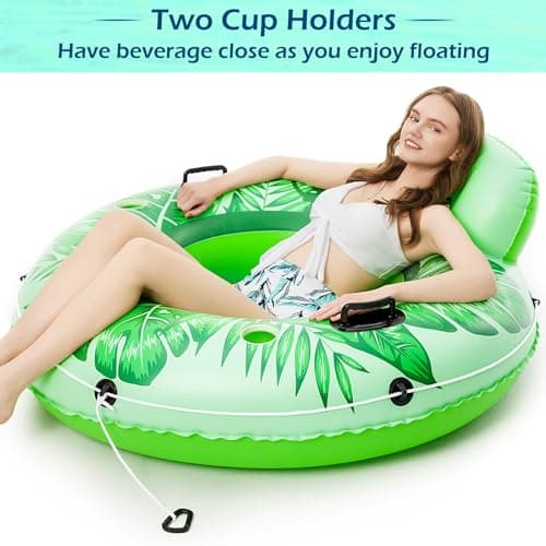 Jasonwell Inflatable River Tube Float - Heavy Duty River Float Pool Floats Lake Premium Water Tubes for Floating Recreational River Raft Lounge Floaties with 2 Cup Holders for Adult - Thumbnail 3