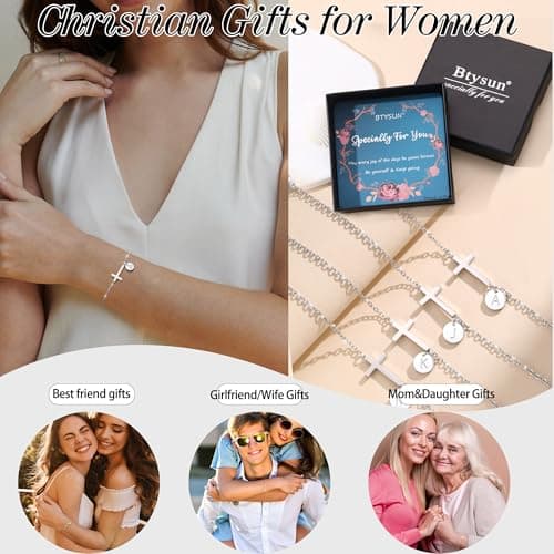 Btysun Religious Gifts for Women, Mothers Day Gifts from Daughter Cross Bracelets for Women I Initial Bracelet Christian Confirmation Gift Baptism Communion Faith Jewelry - Thumbnail 5