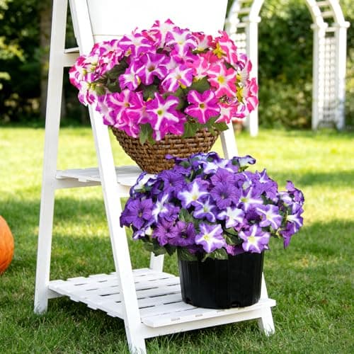 FULLMUSIC Spring Artificial Flowers for Outdoors, UV Resistant Fake Morning Glory, Look Real Faux Silk Plants for Front Door Garden Porch Planter - Thumbnail 5