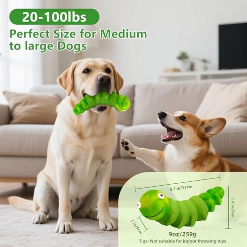 FurtasticFinds Indestructible Dog Toys for Aggressive Chewers, Tough Chew Proof Toy for Large Dogs, Squeaky Rubber Chew Toy with Beef Flavor for Boredom & Anxiety Relief (Green) - Thumbnail 4