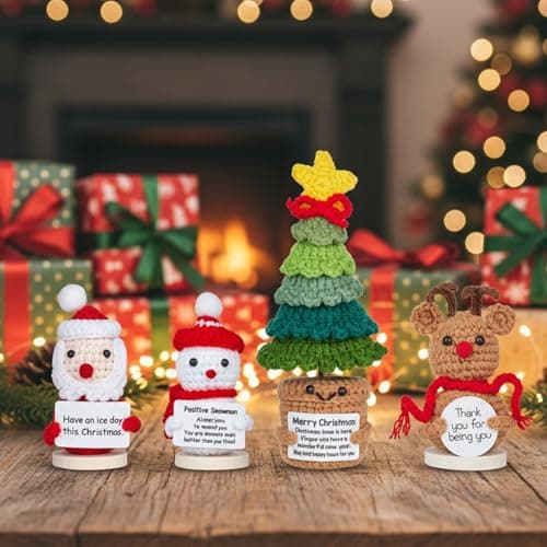 Christmas Stocking Stuffers Gifts , Positive Elk Snow Santa Claus Christmas Tree Emotional Uplifting Support Crochet Animals , Positive Crochet White Elephant Gifts for Women Friends Teens Coworkers - Thumbnail 4