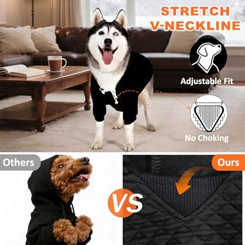 2 Pack Dog Hoodie for Medium Large Small Dogs, Soft Warm Dog Sweater Jackets Winter Fall Pet Hooded Clothes Custume Dogs Sweatshirt with Leash Hole and Pocket, Black ans Grey, ML - Thumbnail 4