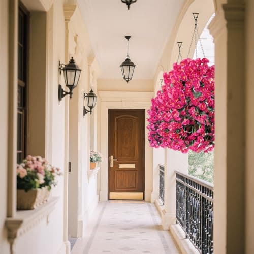 Artificial Flowers for Outdoors Fake Hot Pink Morning Glory Hanging Flower Decoration, 2Pcs Realistic Faux Plants Petunias Long Trailing Vines,Spring Decor for Porch Patio Balcony Planter Yard - Thumbnail 6
